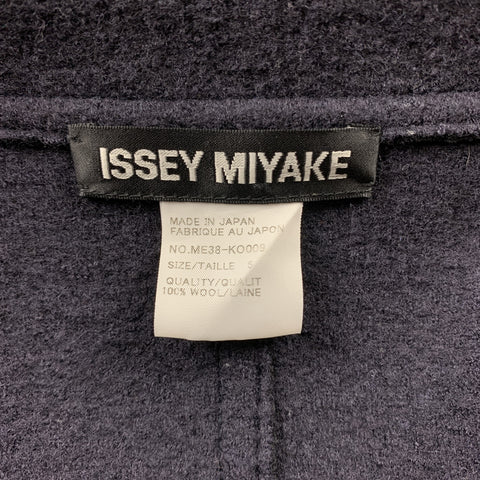 ISSEY MIYAKE Size XL Navy Textured Wool Notch Lapel Coat