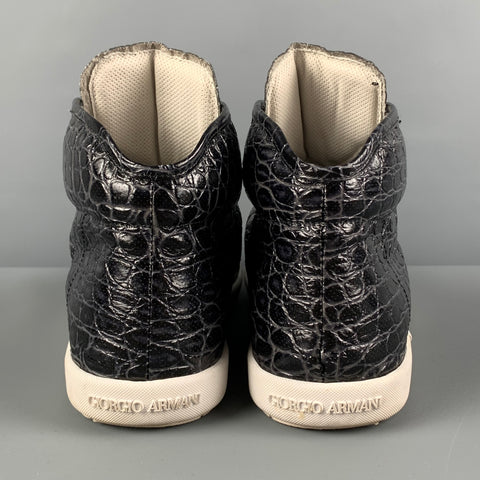 GIORGIO ARMANI Size 10 Black Alligator Embossed  Leather High Top Sneakers