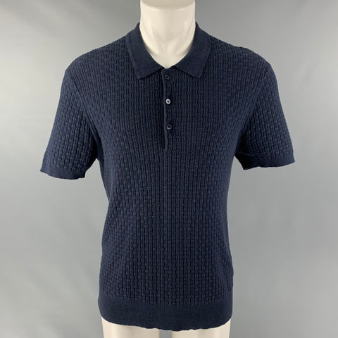 MR TURK Size M Navy Textured Cotton Blend Polo