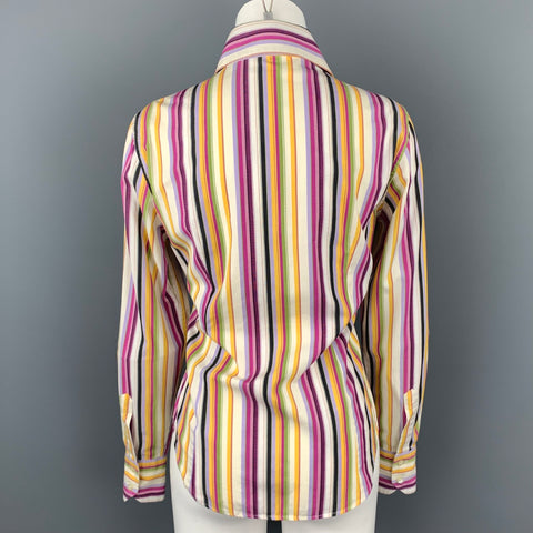 ETRO Size 8 Multi-Color Poplin Stripe Cotton Button Up Blouse