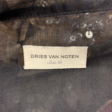 DRIES VAN NOTAN Talla M Blusa de seda con lentejuelas negras y doradas