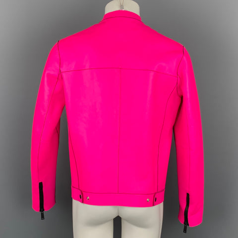 DSQUARED2 S/S 15 Size 40 Hot Pink Leather Zip Up Jacket
