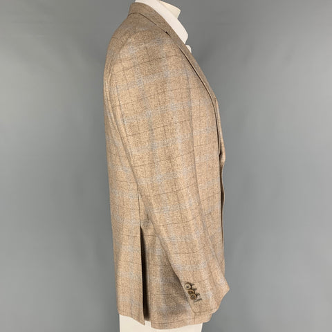 ERMENEGILDO ZEGNA Size 42 Regular Oatmeal Light Grey Plaid Sport Coat