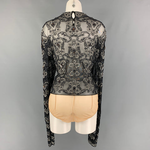 GIORGIO ARMANI Taille 4 Noir Blanc Nylon Perlé Body Suit Robe Top