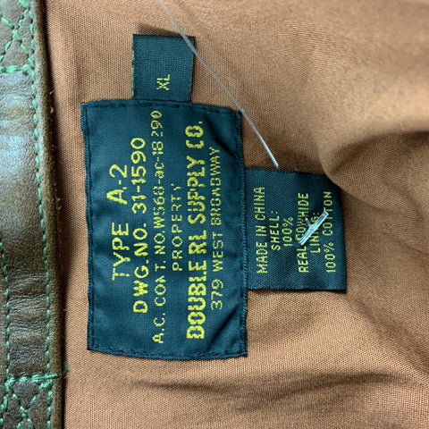 RRL by RALPH LAUREN Type A-2 Size XL Brown Distressed Leather Bomber Jacket