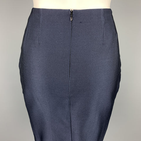 ESCADA Size 6 Navy Cotton / Silk Pencil Skirt