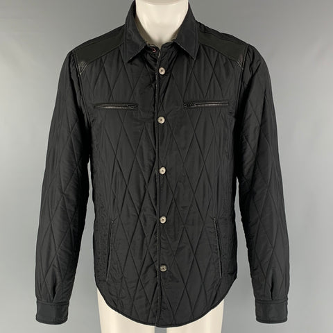 ETRO Size M Black Quilted Nylon Snaps Jacket