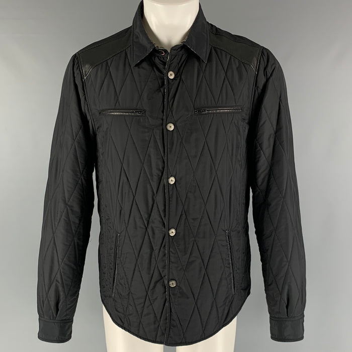 ETRO Size M Black Quilted Nylon Snaps Jacket
