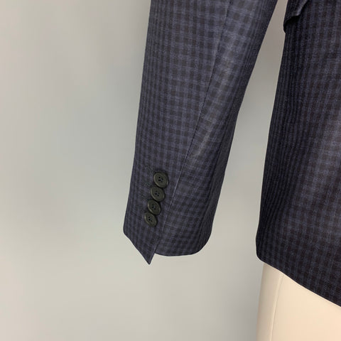 PAUL SMITH The Kensington Size 40 Regular Navy Checkered Wool Notch Lapel Sport Coat