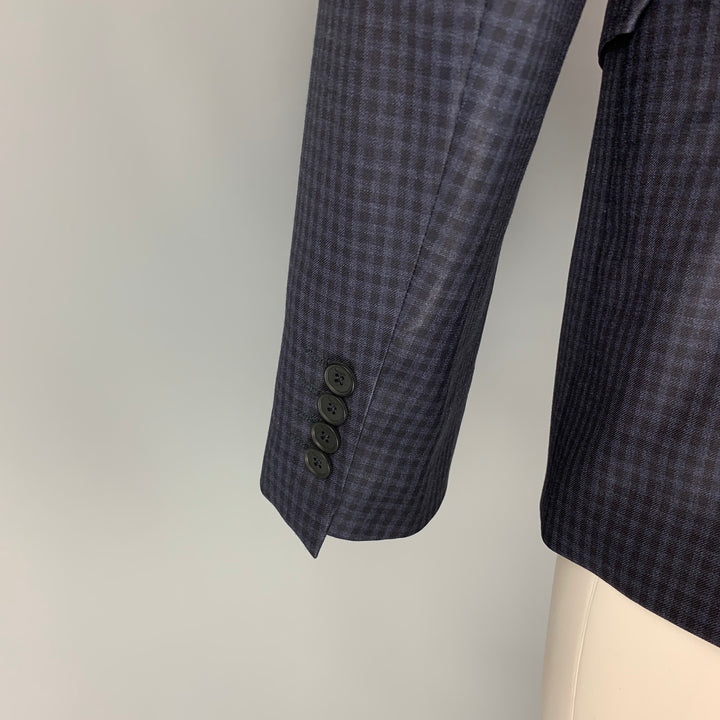 PAUL SMITH The Kensington Size 40 Regular Navy Checkered Wool Notch Lapel Sport Coat