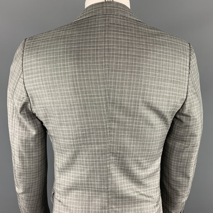 PRADA Size 38 Regular Plaid Grey Wool / Silk Notch Lapel Sport Coat