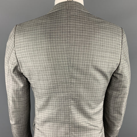 PRADA Size 38 Regular Plaid Grey Wool / Silk Notch Lapel Sport Coat