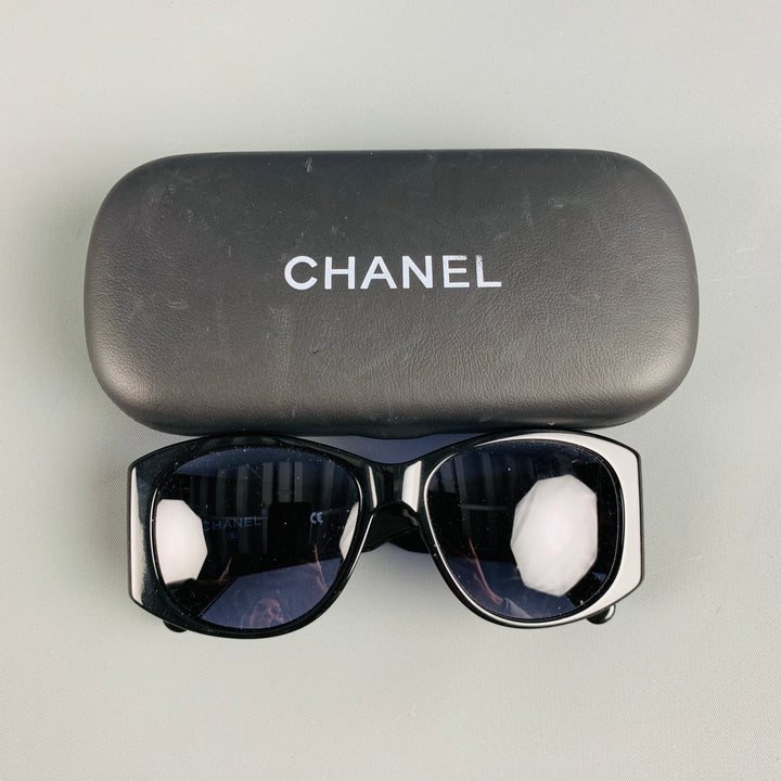 CHANEL Black Gold Logo Acetate Sunglasses