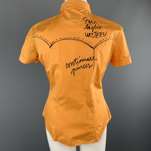 MOSCHINO JEANS Size 12 Orange Cotton Western Sketch Print Shourt Sleeve Blouse