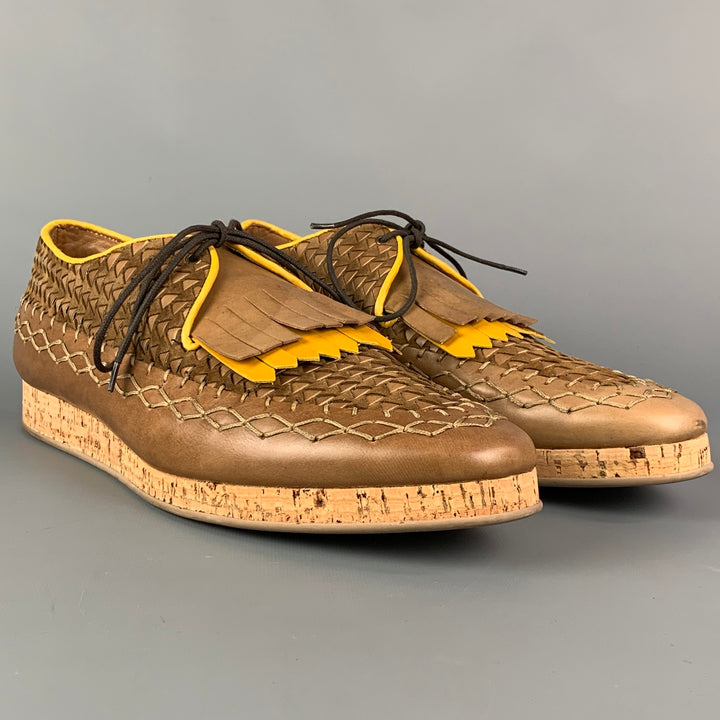 BURBERRY PRORSUM Size 11 Brown Yellow Stitched Leather Arundel Mocassin Shoes