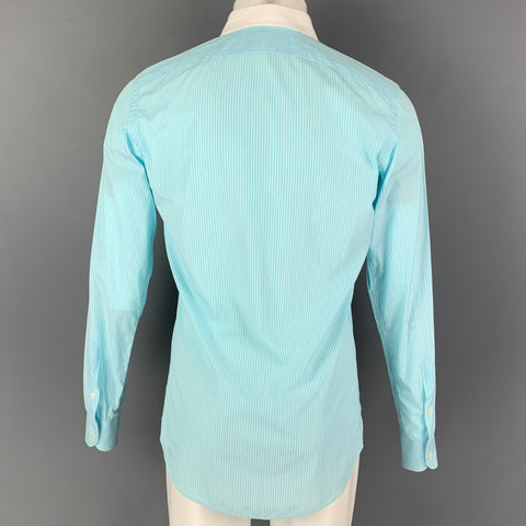 RALPH LAUREN Black Label Size S Aqua Stripe Cotton White Collar Long Sleeve Shirt