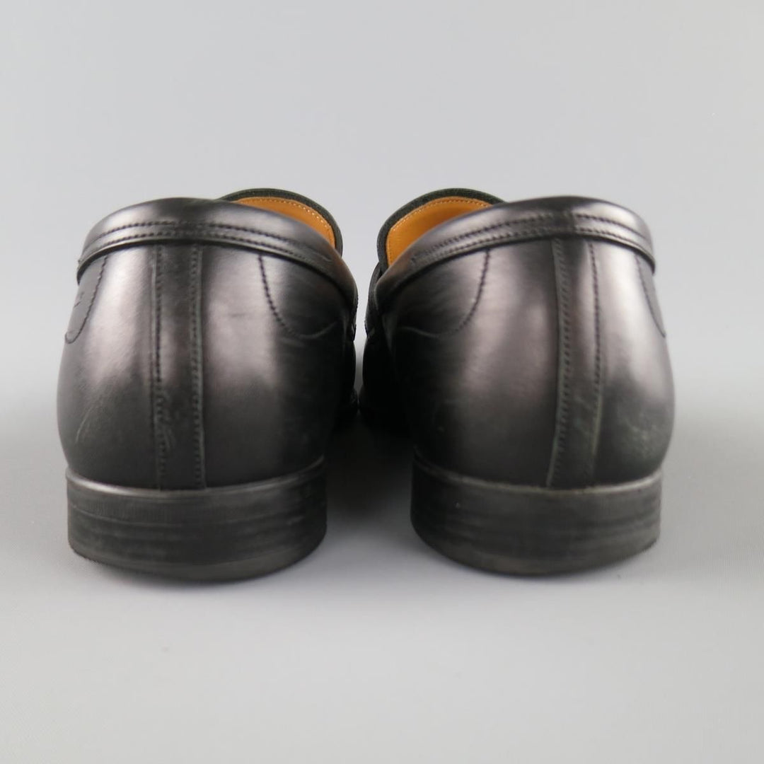 BALLY Size 7.5 Black Leather Penny Loafers