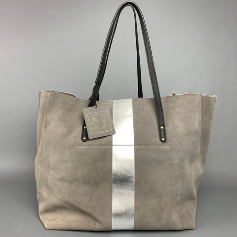 KEMPTON & Co Grey & Silver Stripe Suede Tote Handbag