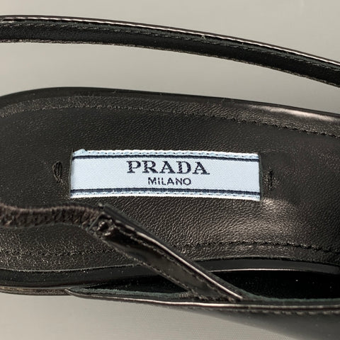 PRADA Size 7.5 Black Leather Slingback Wedge Pumps