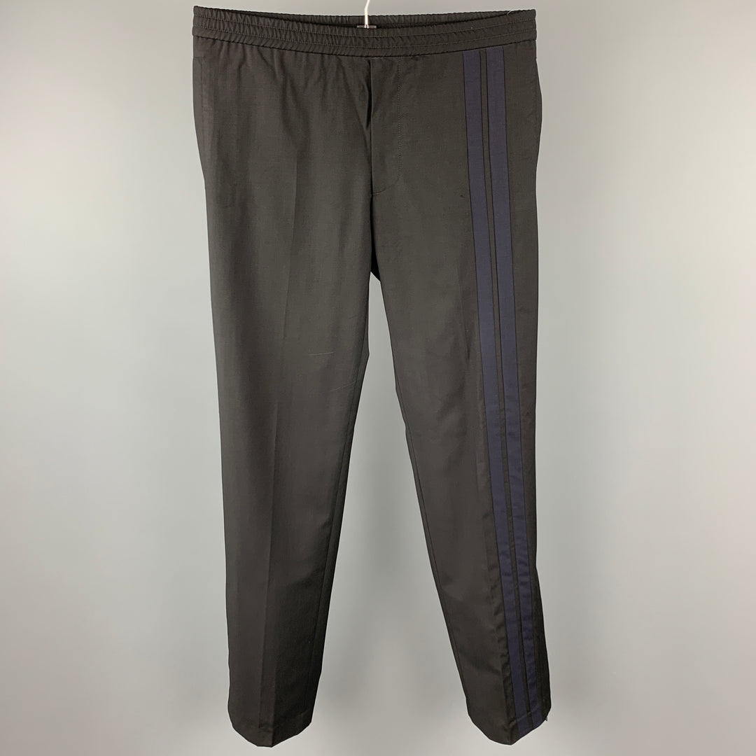 VALENTINO Size 32 Black Navy Stripe Wool / Mohair Drawstring Casual Pants