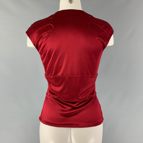 YVES SAINT LAURENT RIVE GAUCHE Size M Burgundy Viscose Solid Cap Sleeves Dress Top
