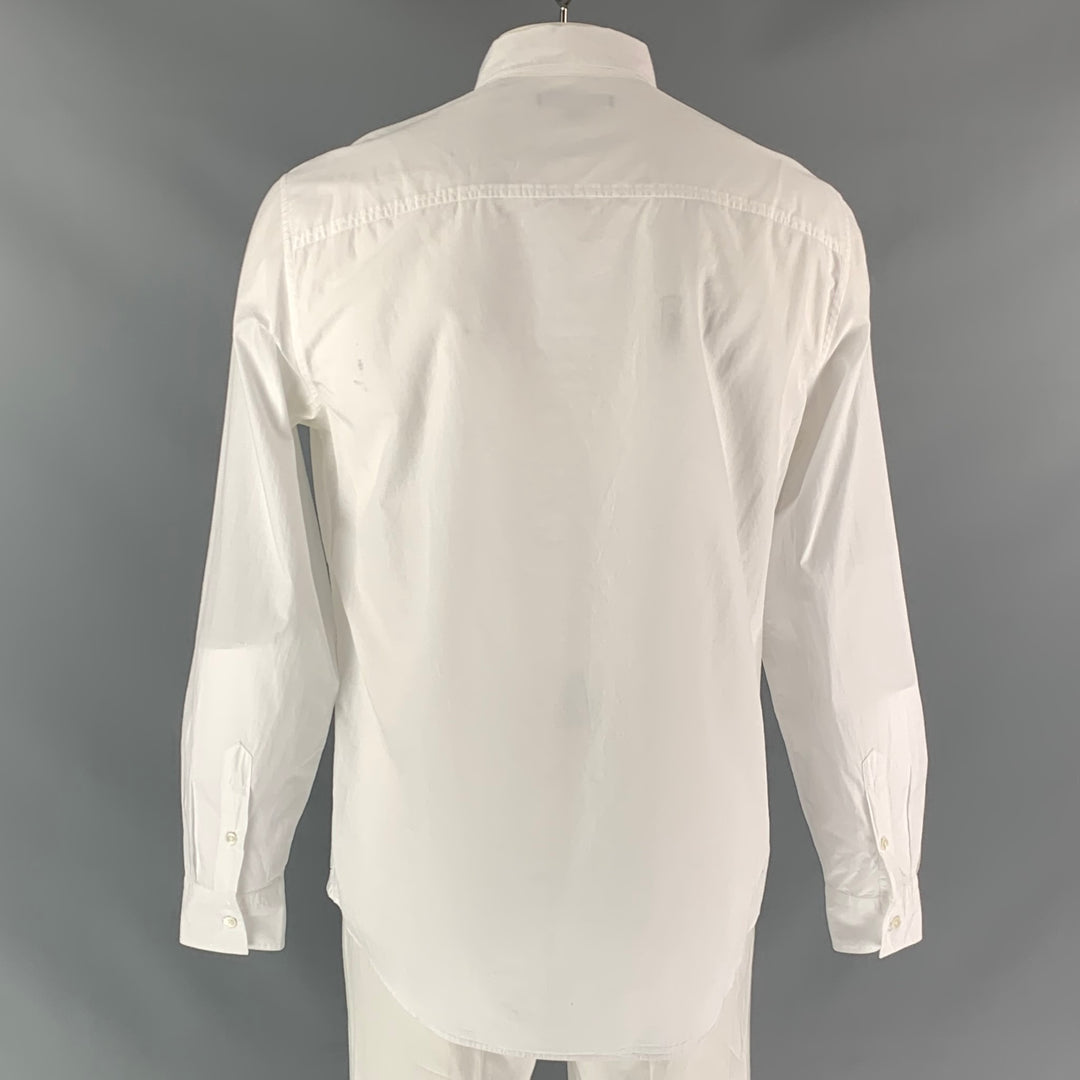 JOHN VARVATOS Size L Solid Button Up White Cotton Long Sleeve Shirt