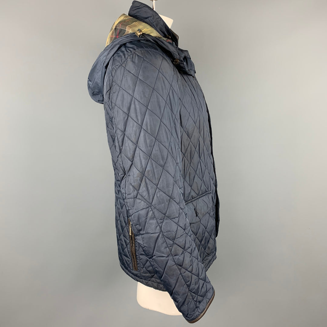 BARBOUR Limited Edition by TOKITO Size L Navy Quilted Poliammide Detachable Hood Jacket