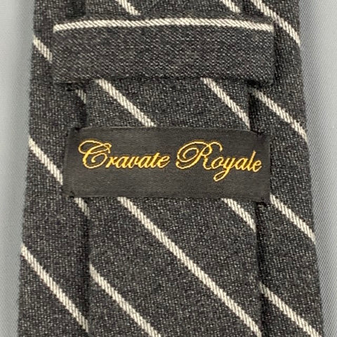 CRAVATE ROYALE Charcoal Light Grey Diagonal Stripe Wool Tie