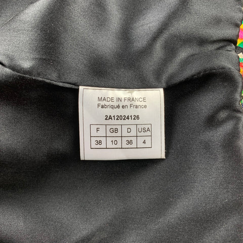JOHN GALLIANO Taille 4 Veste à double boutonnage en mélange de soie abstraite brodée multicolore
