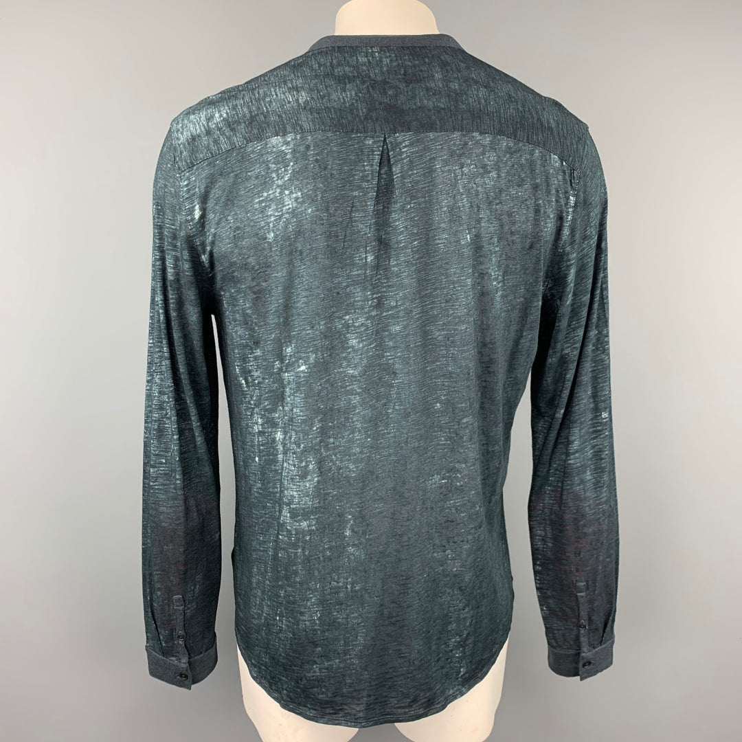 JOHN VARVATOS Artisan Size XL Navy Heather Marbled Cotton / Modal Long Sleeve Shirt