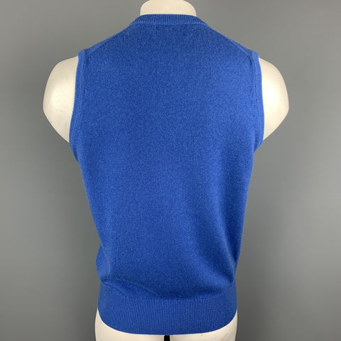 BALLANTYNE Size XL Blue Cashmere V-Neck Sweater Vest