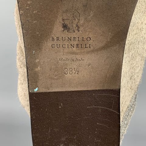 BRUNELLO CUCINELLI Size 8.5 Grey & Silver Suede Criss-crossed Slip On Flats