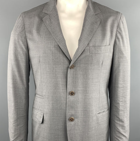 BRUNELLO CUCINELLI 44 Abrigo deportivo gris de lana lisa / seda con solapa de muesca