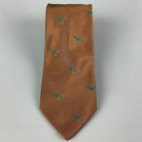 BRIONI Brown Green Bird Print Silk Tie