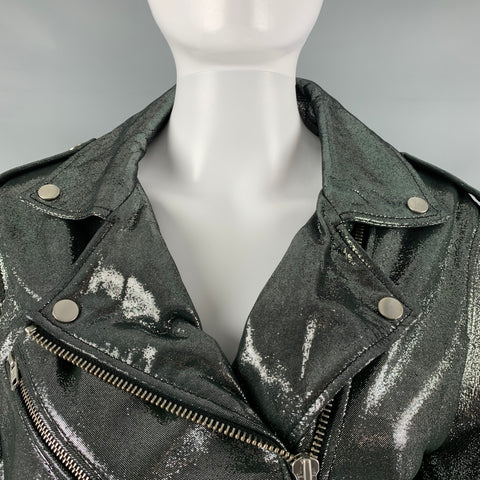 REBECCA MINKOFF Taille S Veste de motard métallisée en cuir argenté