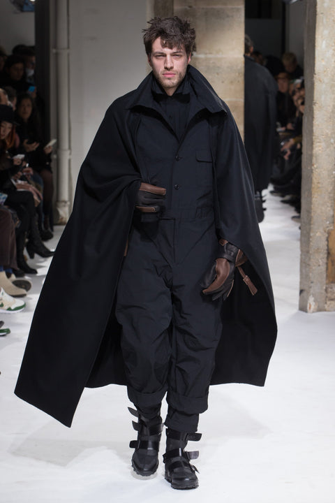 YOHJI YAMAMOTO POUR HOMME FW 17 Size S Black Polyester / Wool Flight Cape Jumpsuit Overalls