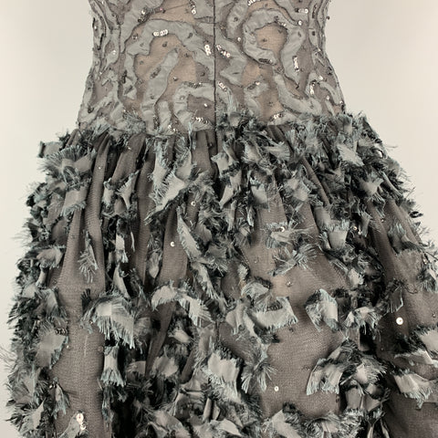 OSCAR DE LA RENTA 6 Black Sequin Mesh Silk Bows Buubble Skirt Cocktail Dress