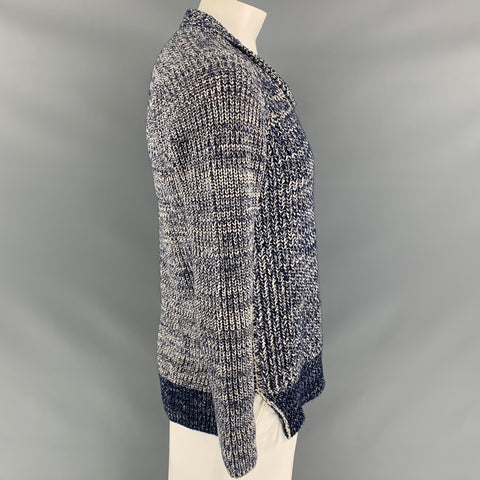 BURBERRY PRORSUM Spring Summer 2012 Size L Navy & White Knitted Wool Fisherman Scoop Neck Sweater