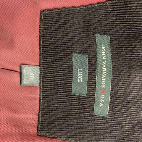 JOHN VARVATOS * U.S.A. Size 40 Brown & Black Corduroy Peak Lapel Luxe Sport Coat
