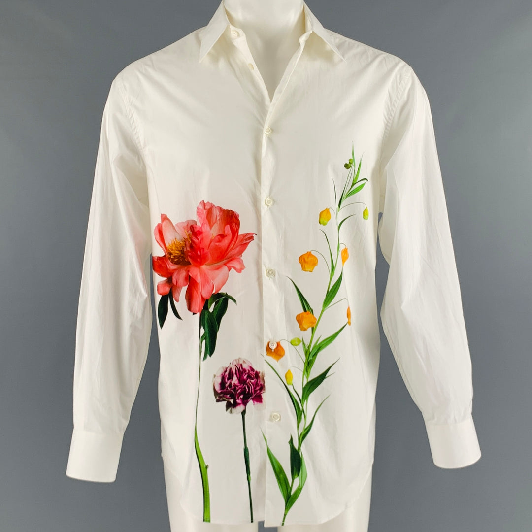 VALENTINO Size S White Floral Cotton Button Up Long Sleeve Shirt