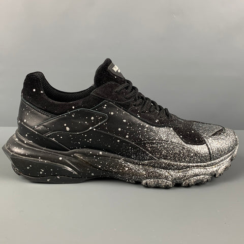VALENTINO Size 10.5 Black Silver Paint Splatter Leather Bounce Sneakers