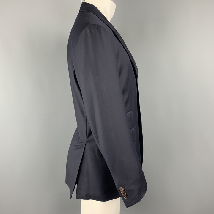 ETRO Taille 40 Manteau de sport à revers en laine unie bleu marine
