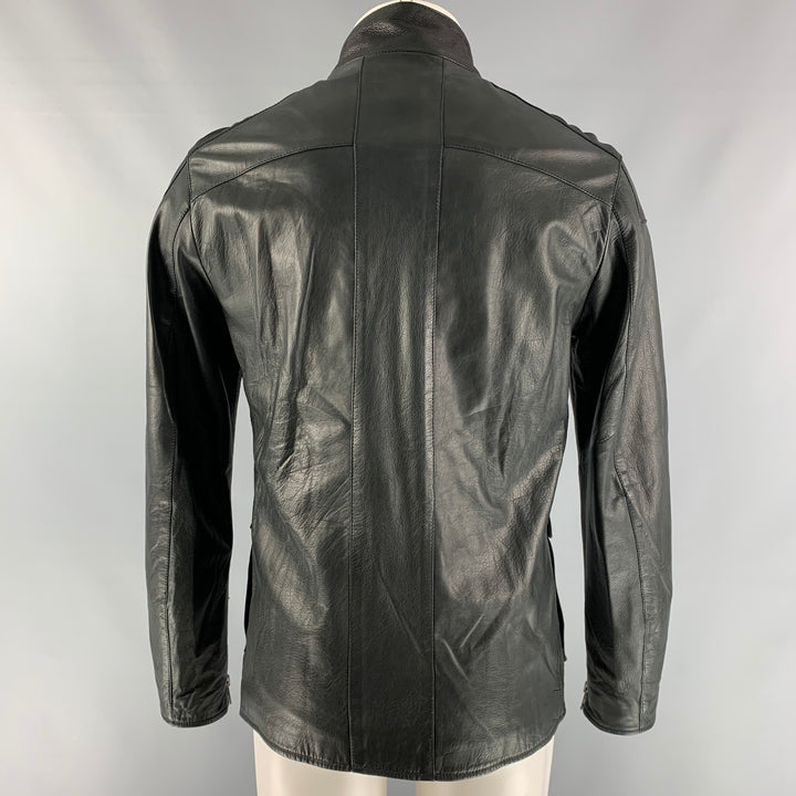 LOT78 Black Leather Size 38 Solid Zip & Snaps Jacket
