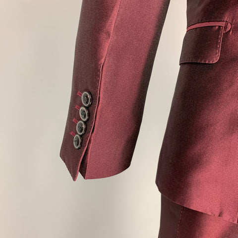 DOLCE & GABBANA Martini Size 34 Burgundy Silk Shawl Lapel Suit