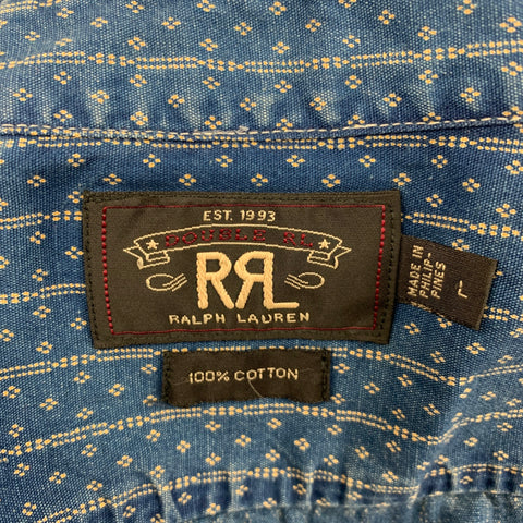 RRL by RALPH LAUREN Size L Blue Beige Print Cotton Button Up Long Sleeve Shirt