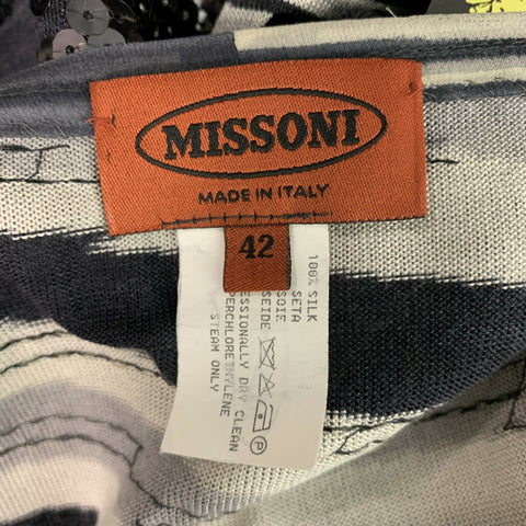 MISSONI Size 6 Black Grey Silk Sequined Turtleneck Dress Top