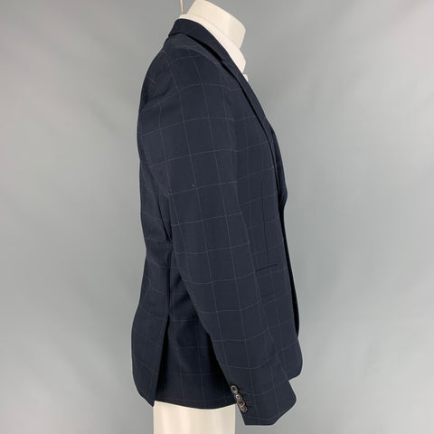 PAUL SMITH Size 40 Navy & Brown Window Pane Wool Single Breasted Sport Coat