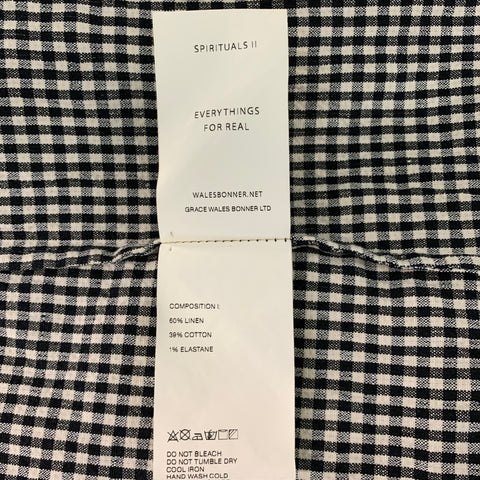 WALES BONNER Size M Black White Gingham Linen Blend Long Sleeve Shirt
