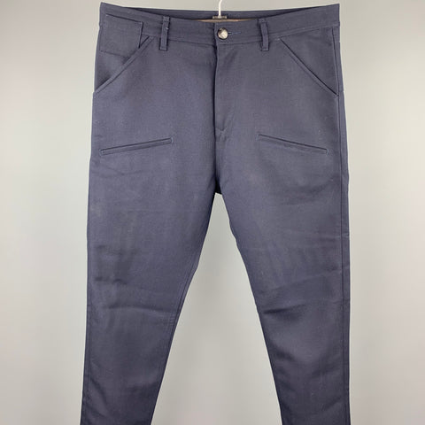 ANDREW BUCKLER Size 32 Navy Wool Zip Fly High Waisted Casual Pants