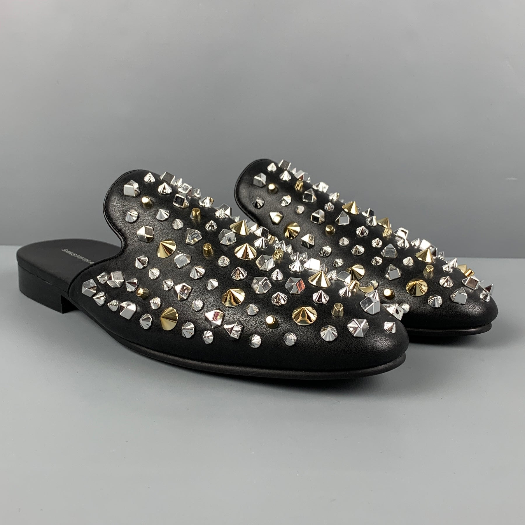 Saks Fifth Avenue Black Studded Men\'s Mules size 13 SAKS FIFTH AVENUE Size 12 Black Rumi Studded Mules – Sui  main image 4